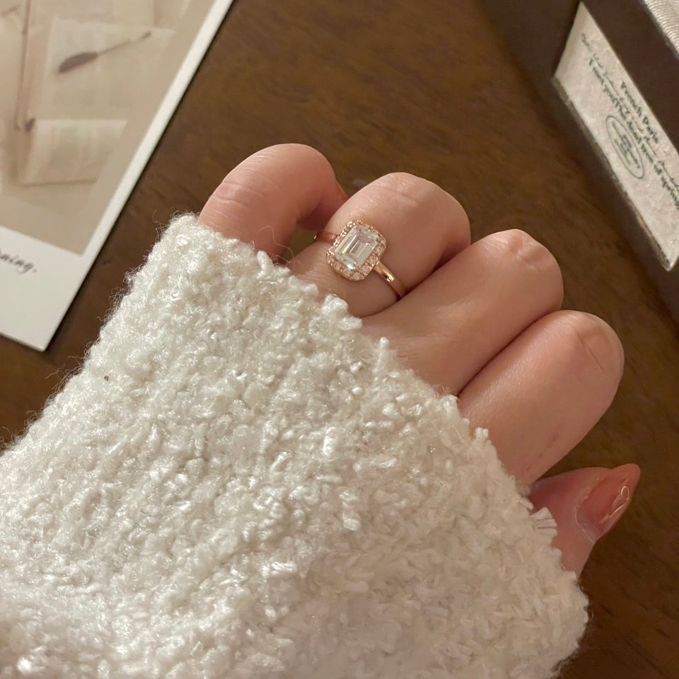 Emerald Cut Halo Ring