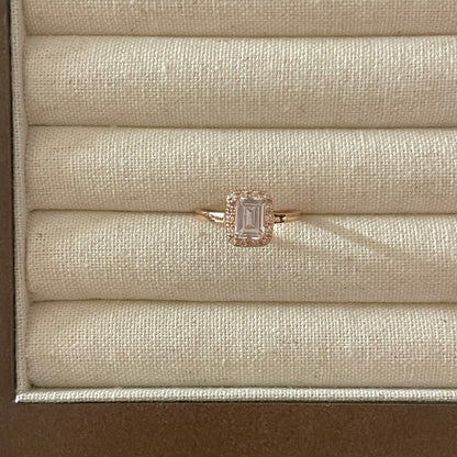 Emerald Cut Halo Ring