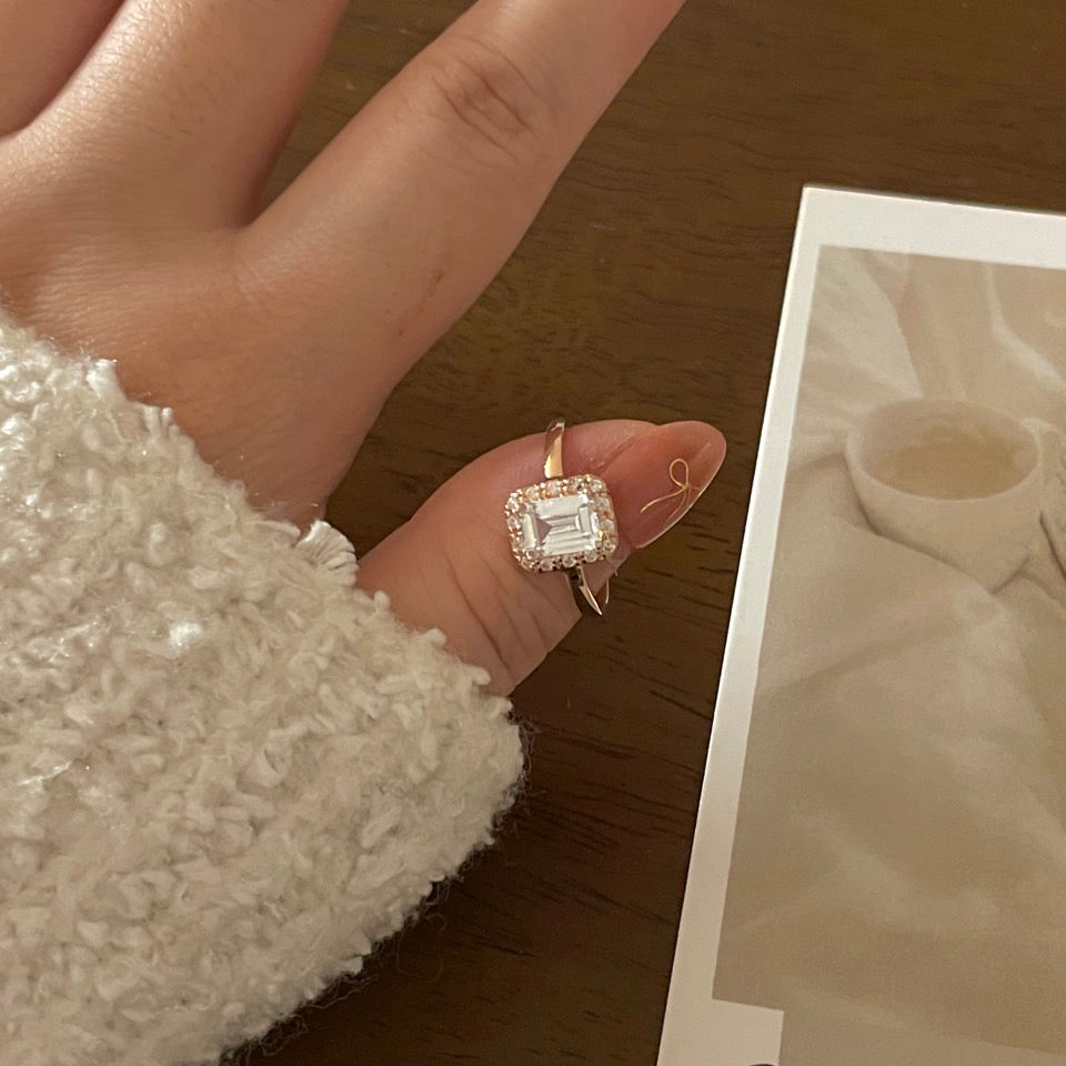 Emerald Cut Halo Ring