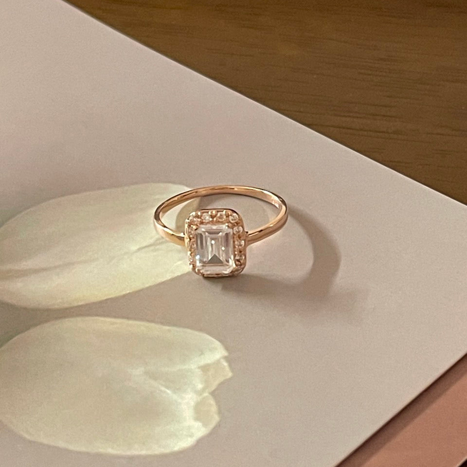 Emerald Cut Halo Ring