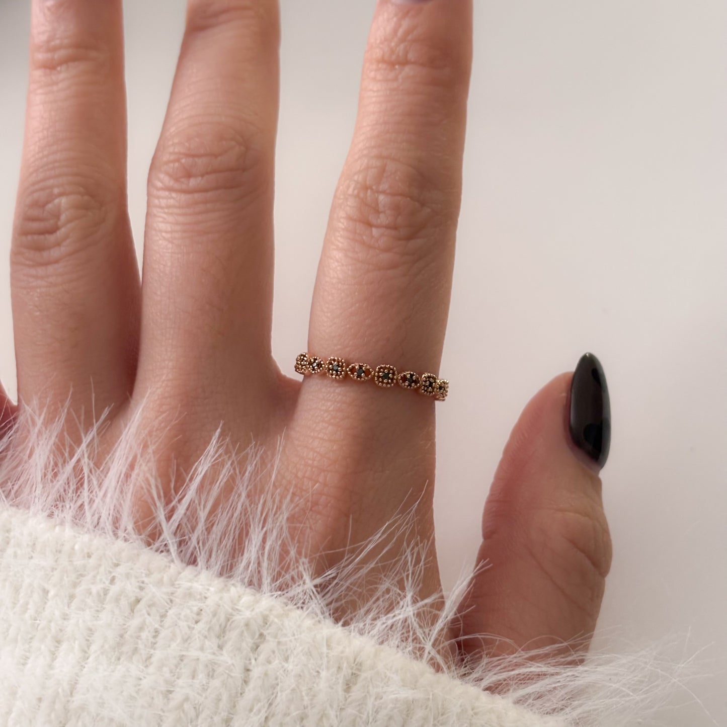 Beaded Black CZ Ring