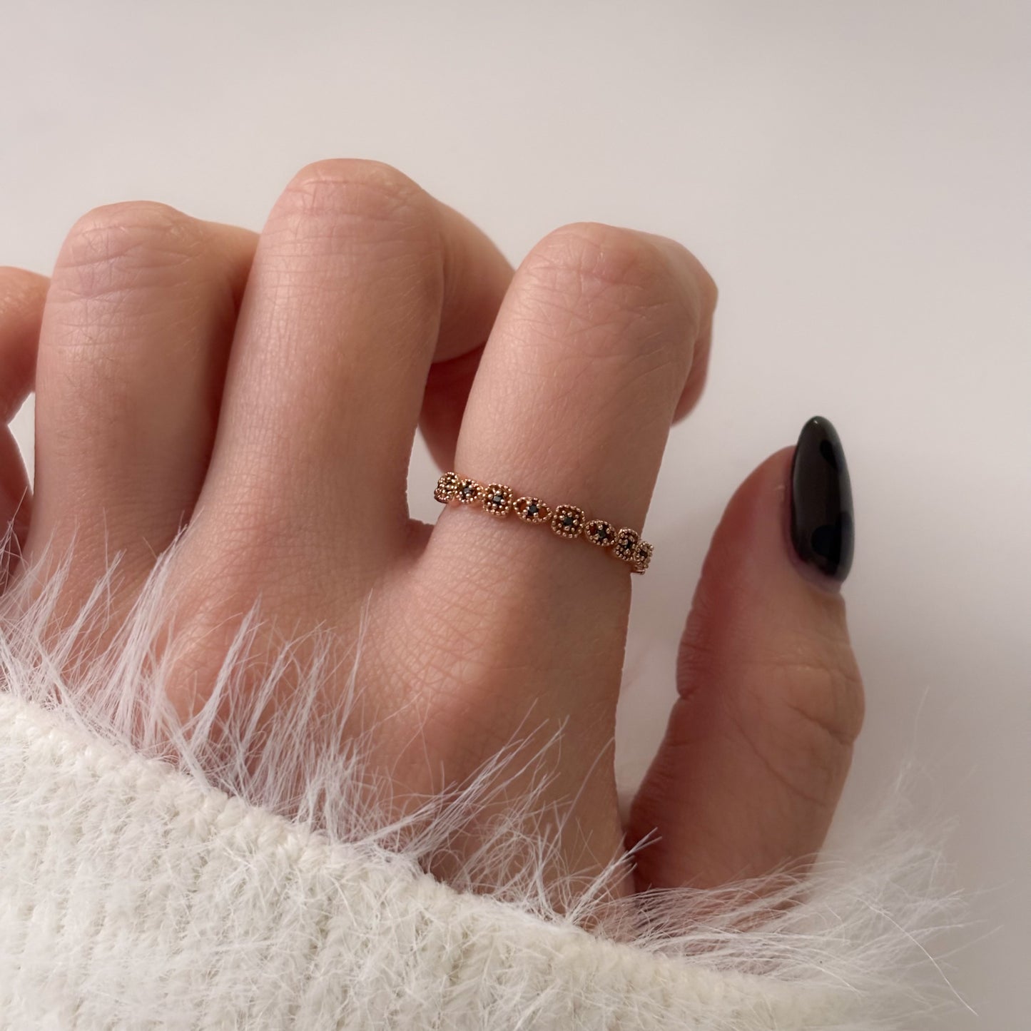 Beaded Black CZ Ring