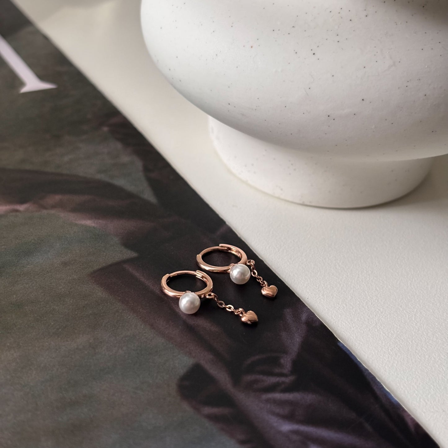 Pearl Heart Drop Earrings