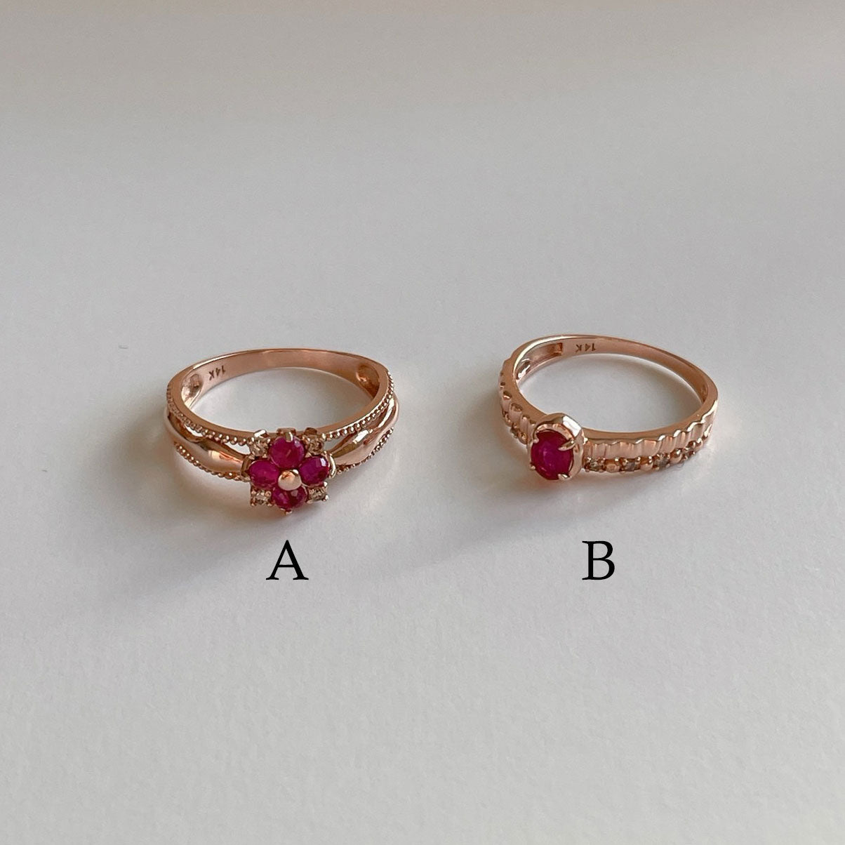 Ruby Flower & Oval Ring